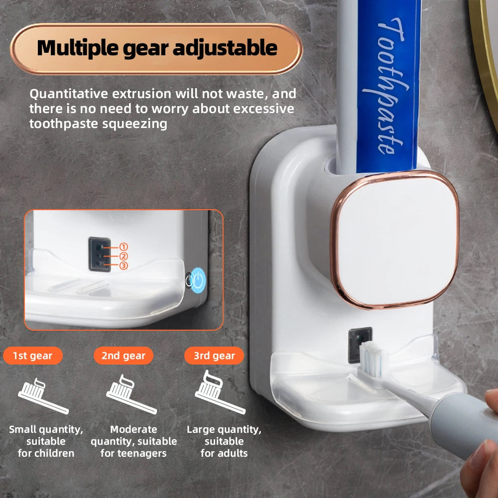 Smart Touchless Toothpaste Dispenser – 3 Modes, Wall-Mounted, USB-Powered