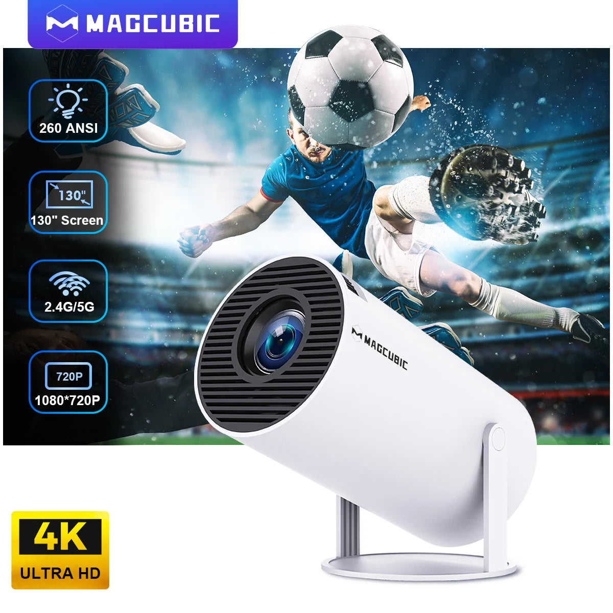 4K Smart Projector Pro – Portable 180° HD Cinema with Dual WiFi & Bluetooth 5.0