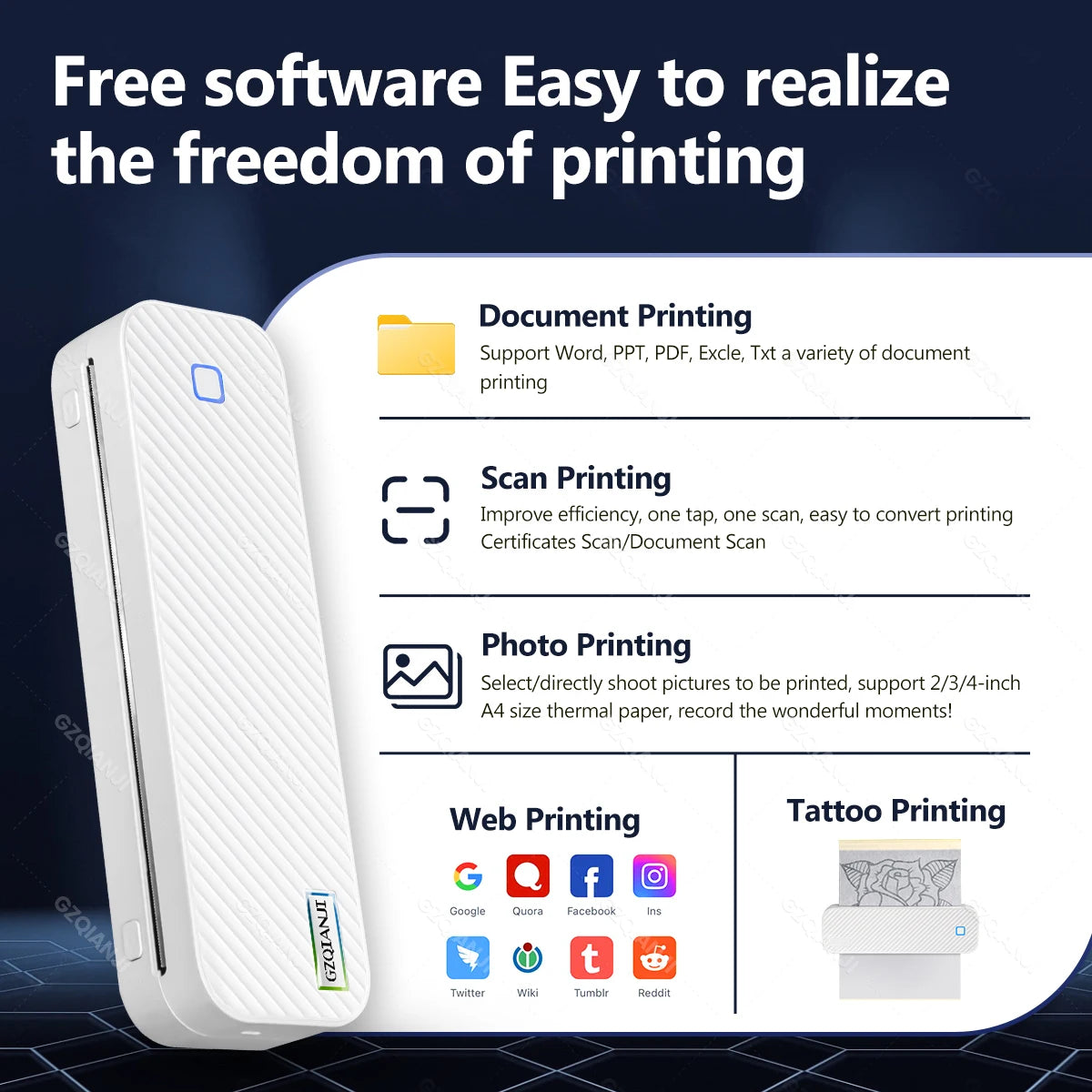 Inkless A4 Portable Bluetooth Printer – Instant Document Printing Anywhere