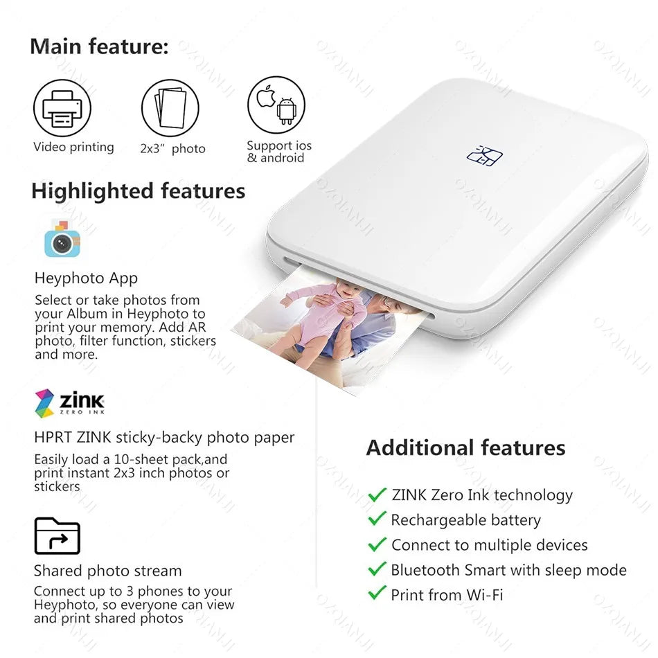 Pocket-Sized Wireless Photo Printer – Instant 2x3” Colour Prints Anywhere