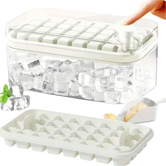 One-Click Ice Cube Tray & Storage Box – 32/64 Slot Easy Release Mould with Lid